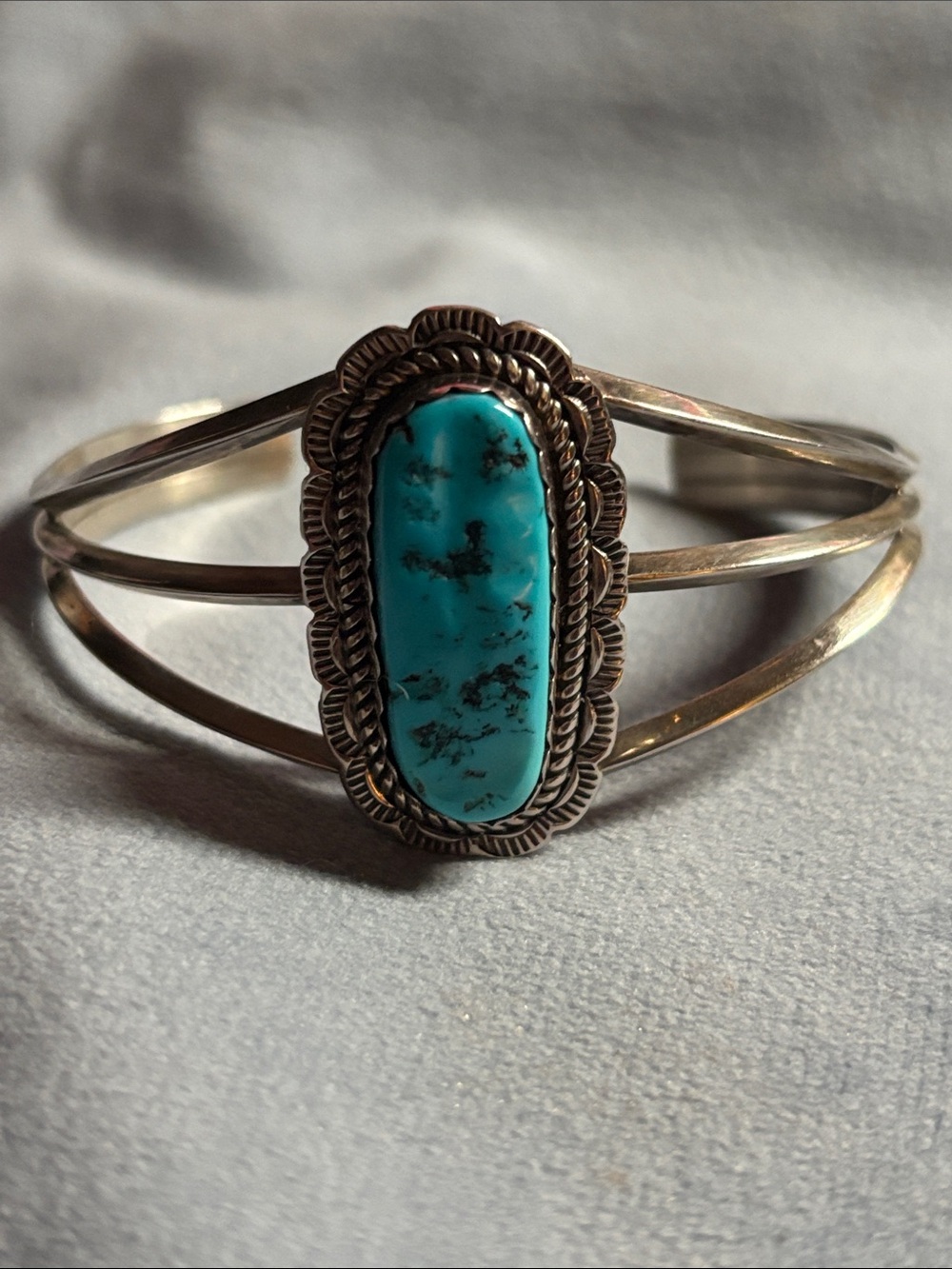 Vintage Sterling Anthony Lovato Split Shank Turquoise Cuff Bracelet